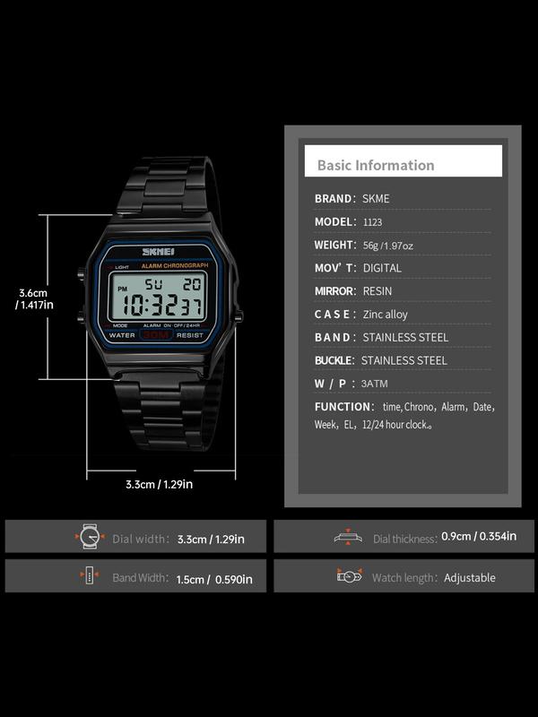 Skmei Square Electronic Watch, Urban Fashion Wristwatch, Modern Waterproof Watch, 30m Waterproof, Luminous Display, Alarm Stopwatch, Full Features, Multiple Colors Available