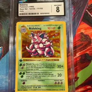 Pokemon Base Set 1st-Edition Shadowless Nidoking Holo Trading Card, CGC 8 Graded