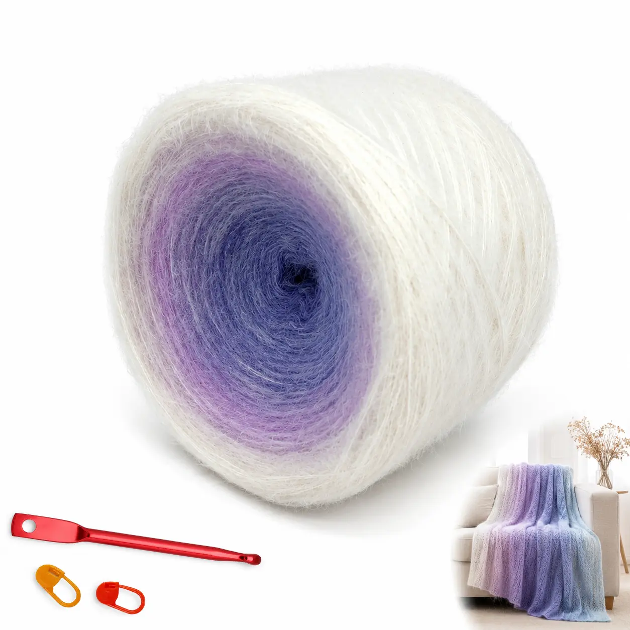 300g Long Pile Gradient Yarn Cake, Medium Soft Acrylic Yarn Skein, Nylon Blend, Soft Fluffy Crochet Thread & Knitting Yarn, Ombre Long Gradient Yarn for Shawl Blanket Scarf Sweater, Craft Projects, Crochet Supply