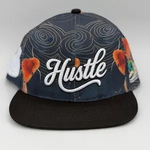 Hustle Koi & Waves Snapback Hat, Brightly Colored Graphic Orange Fashion Accessory, Brightly Colored Hats, Graphic Orange Hats