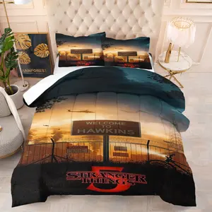 Stranger Things Patterned Bedding Set,Including 1 Quilt and 1 or 2 Pillowcases without Pillows,Suitable as a Gift,Soft and Warm Bedroom Decoration