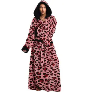 Extra Long Thick Winter Robe - Thickened Wearable Blanket Robe, 1pc Plush Fleece-like Hooded Robe for Women/Men, Cozy Elegant Home & Travel Robe, Couples Loungewear,  Thick Couple Hooded Bathrobe, Christmas Gift, Leopard print