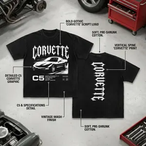 Vintage Washed Corvette C5 Graphic Tee – Oversized Muscle Car T-Shirt | Gothic Racing Streetwear | Retro Car Aesthetic | Unisex