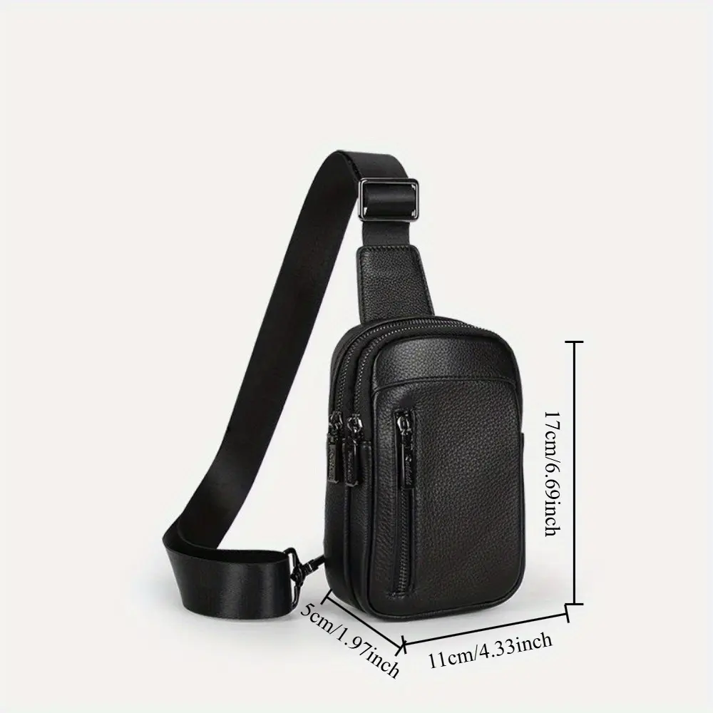 Men's chest bag, men's mobile phone bag, genuine leather crossbody bag, small shoulder bag, casual, fashionable, simple style