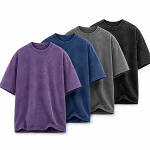 Women's Round Neck Short-Sleeve T-Shirts 4-Pack - Unisex Oversized Mineral Stone Washed Plain Tops, Retro Distressed Casual Streetwear, Premium Breathable Sweat-Wicking Menswear Basics (Black, Gray, Purple, Blue) for Spring Glow-Up, Summer Vibes Gifts