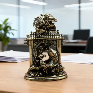 Vintage Copper Fish Leaping over Dragon Gate Miniature Ornament, Ancient Copper Detailed Carving Craft, Tea Table Decor, Desk Decoration