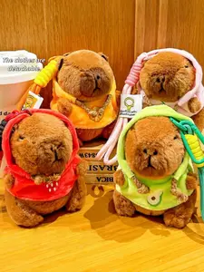 Cute Fluffy Capybara Plush Keychain with Detachable Outfit Clothes Kawaii Cartoon Capybara Pendant Key Ring Aesthetic Backpack Bag Charm Gift for Women Men Teens Capybara Lovers