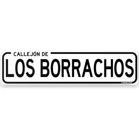 16"x4" Lightweight Durable Metal Callejon De Los Borrachos Character-Based Mexican Decor Street Sign, Hanging CDMX Mexico City Plaque for Home Bars, Coffee House Indoor-Outdoor Wall Charm (LosBorrachosStreet)