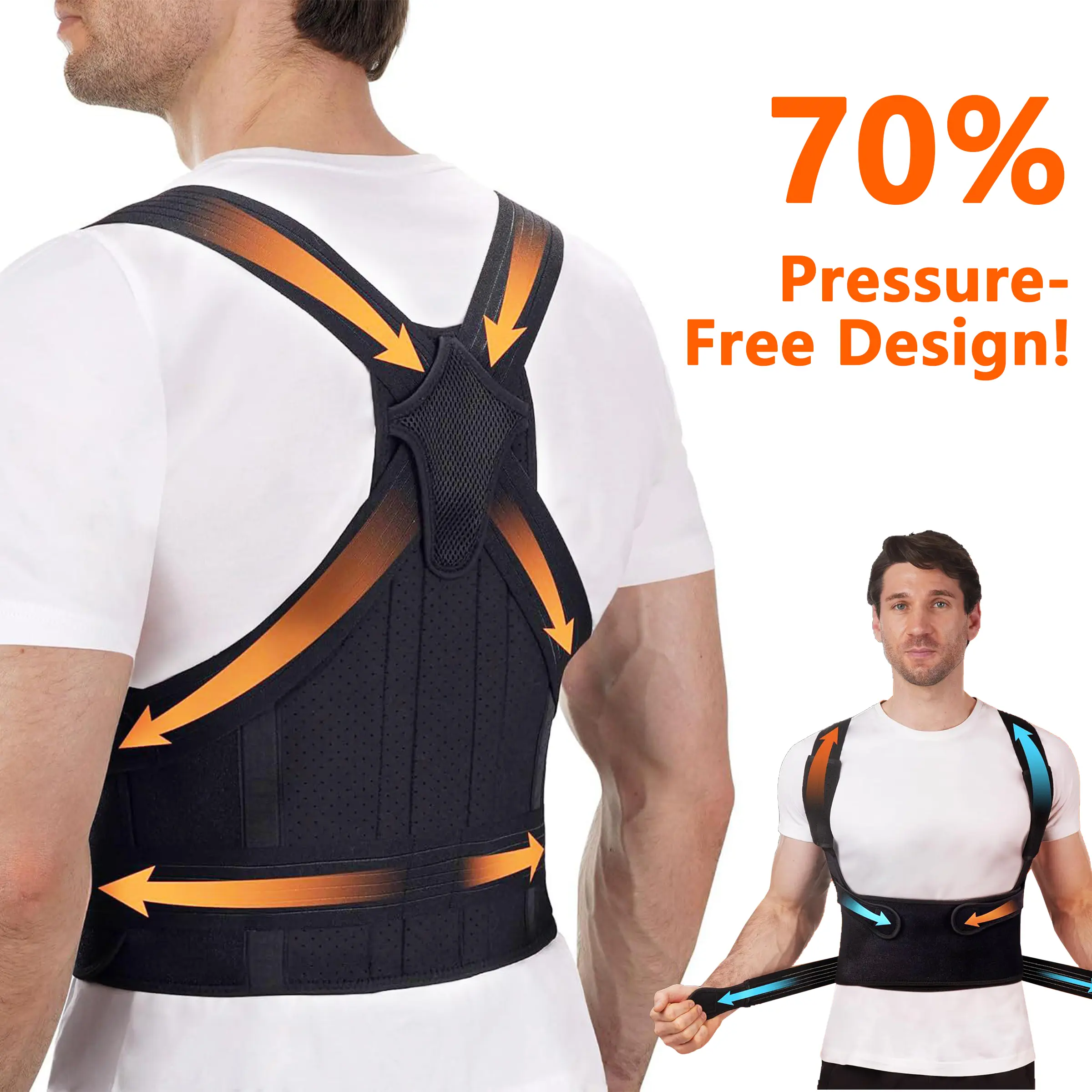 Adjustable Back Brace Vest for Men & Women, Full Back Support, Relieves Upper & Lower Back Pain, Posture Corrector for Scoliosis & Kyphosis