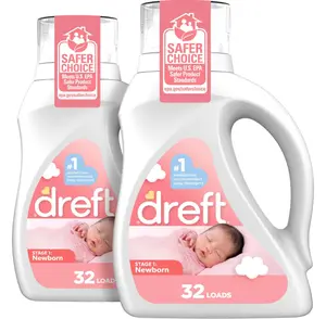 Dreft Newborn Baby Liquid Laundry Detergent, Gentle on Sensitive Skin, HE Compatible, 2 pack, 32 loads each