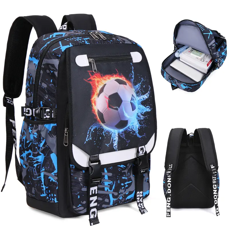 Unisex Oxford Fabric Backpack for Boys Girs Kids Football Camo Bookbag Waterproof Travel Bag Ergonomic Adjustable Straps