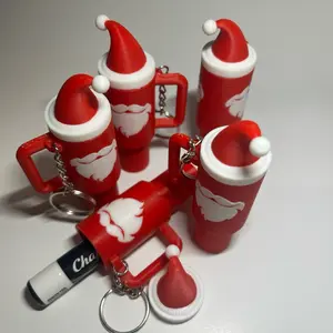 Mini Santa Clause Tumblr Keychain Lip Balm Holder Festive Holiday Accessory for Keys and Bags Trendy and Practical