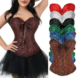 Fashion Womens Vintage Floral Overbust Corset Lace Bustier Top  Lingerie Bodyshaper Top, Sexy Bustier Shapewear Lingerie, Lace Waist Push Up Bodysuit,Floral Bustier Corset Top Waist Cincher Overbust Bustiers Oversized S-6XL