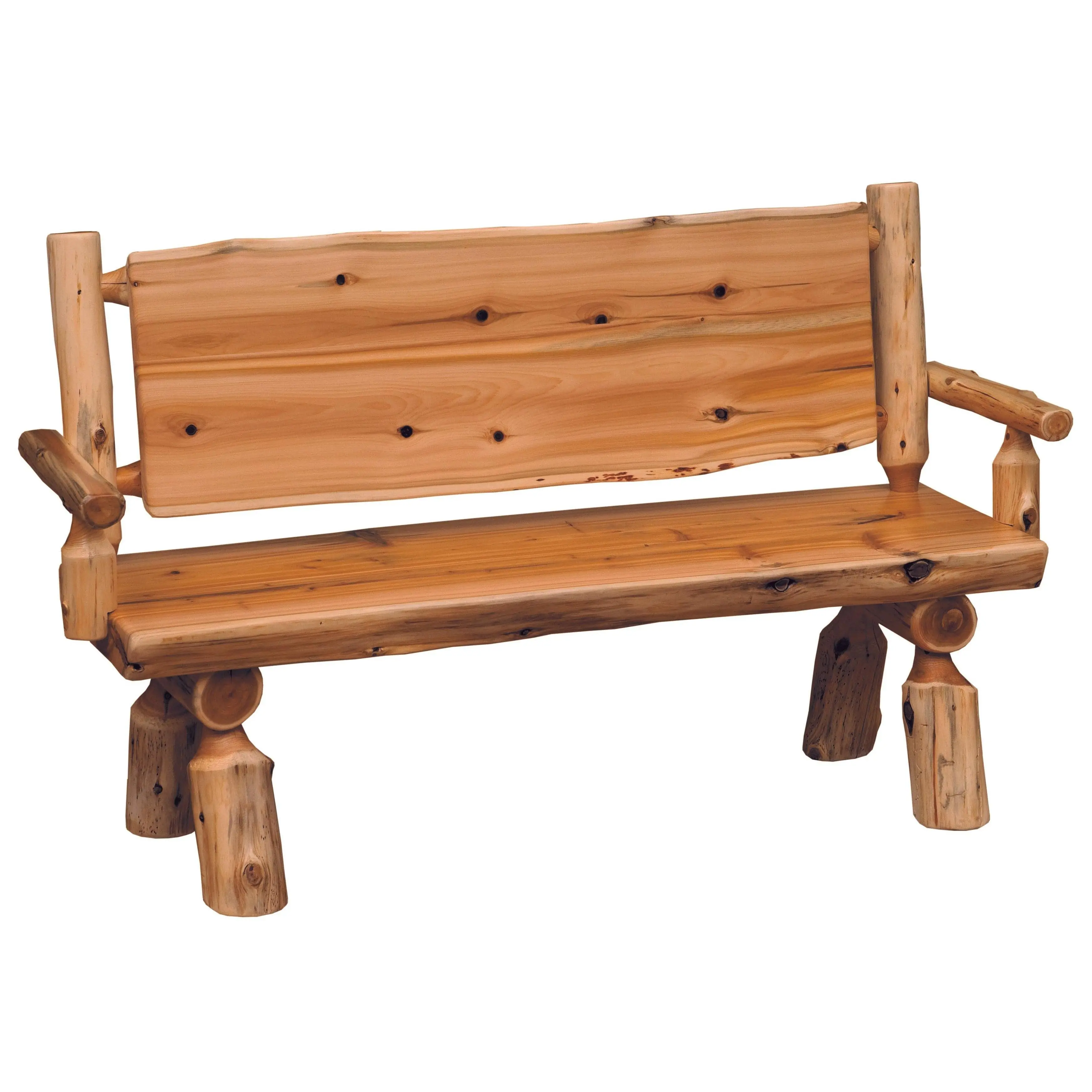 Cedar Log Bench With Arms