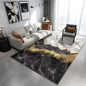 Modern Black & Gold Marble Effect Flannel Area Rug - Oversized Soft Plush Mat for Living Room & Bedroom, Non-Slip Contemporary Home Decor Abstract Area Rugs, Home Decorative Rug #ModernMarbleRug #ContemporaryHomeDecor #FlannelMat #NonSlipRug