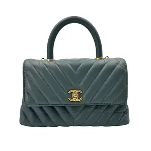 Pre-owned CHANEL Aged Calfskin Shoulder Bags CoCo Handle Blue Chevron Quilted Small Handle Bag With Gold Buckle(26***44) cc1865