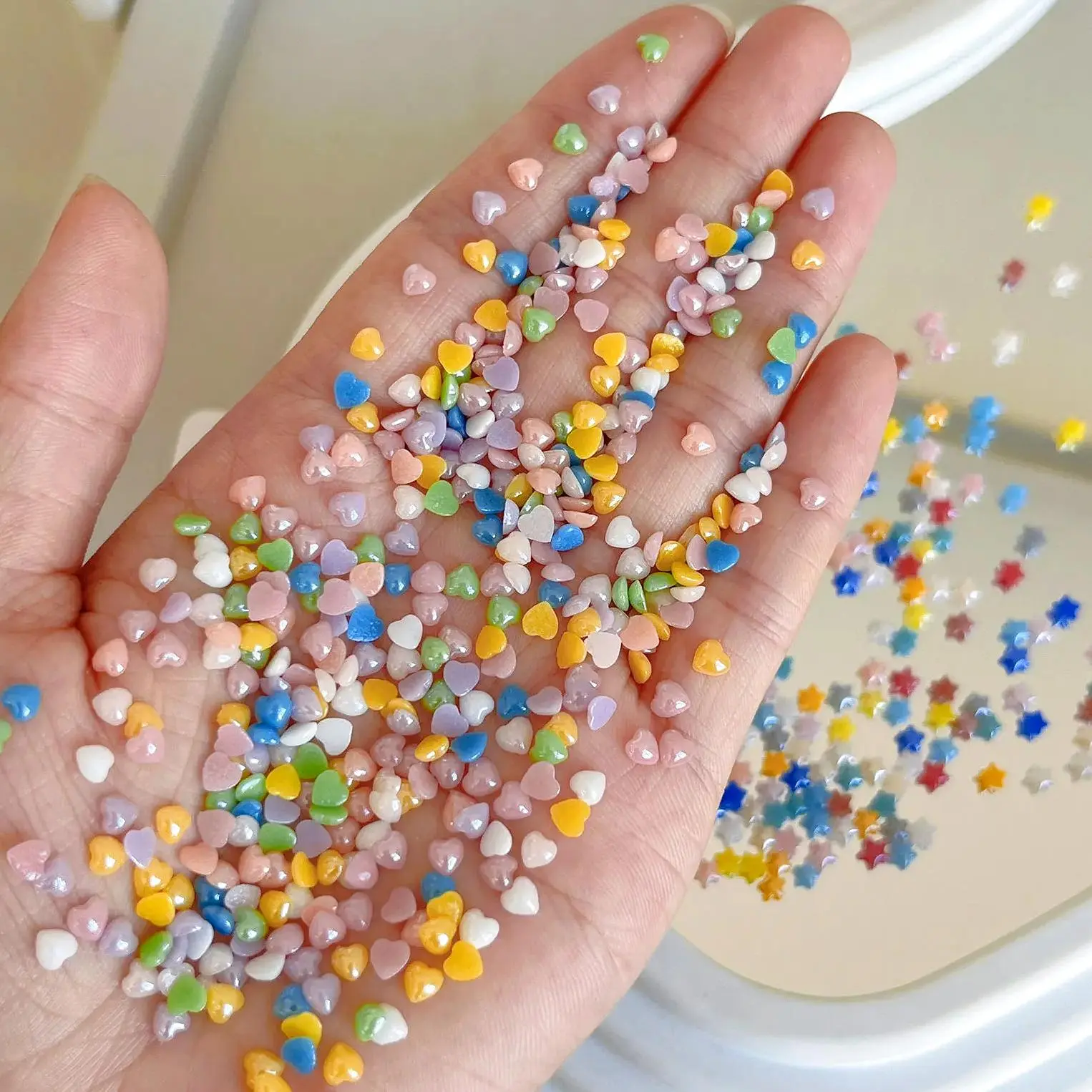 Korean Colorful Mini Love Heart Glitter Powder Sequin Rhinestone Flower Pearl Star Summer Nail Art Accessories Decorations Tools