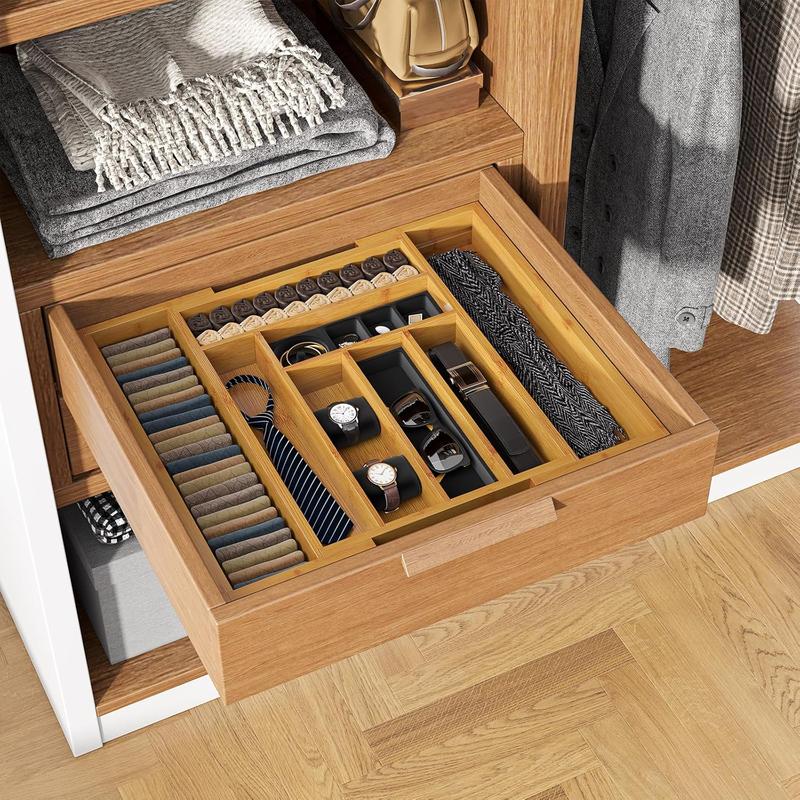 [New Deal] Bamboo Expandable Drawer Organizer for Utensils Holder, Adjustable Cutlery Tray, Wood Drawer Dividers Organizer for Silverware, Flatware, Knives in Kitchen, Bedroom, Living Room