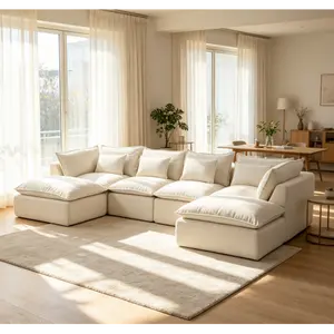Niccae Chenille Fluffy U-Shaped Couch - 130.7-in Upholstered Sectional Couch, 4 Cloud-Cushioned Sofas with Movable Footrests, DIY Configurable Chic Sofa Sets, Sub-2 Package for Sofas Living Room Furniture
