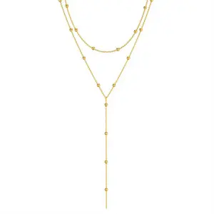 Exquisite long gold necklace, stylish lasso Y-shaped necklace, simple jewelry, women's beaded pendant necklace.
