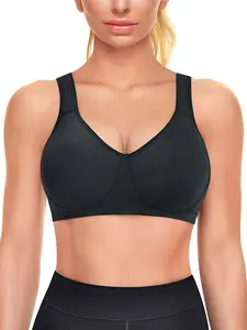 High Support Stretch Sports Bra for Women, Supportive Gym Bra, Moisture Wicking Fabric, Full Coverage Molded Cups, No Steel Ring, Wide Bottom Band, Medium High Impact, Workout Bra
