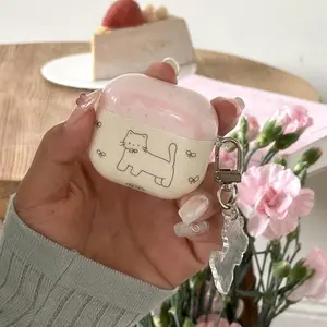 Cute Cat Design Earphone Case with Keychain, Decorative Earphone Protector Cover, Earphone Accessories Compatible with AirPods, Headset