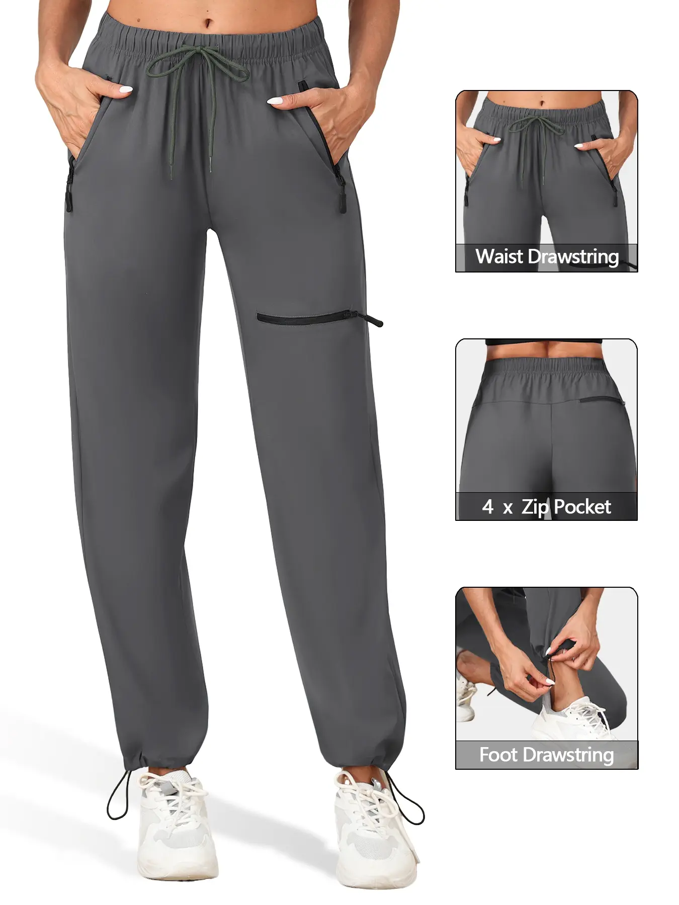 Women's Loose Casual Hiking Pants, Quick-Dry Breathable Outdoor Trekking Trousers, Adjustable Waist Drawstring, Suitable for All Seasons