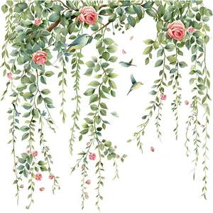 Green Plant Leaves Flowers Birds Toilet Seat Lid Stickers Self-Adhesive Bathroom Wall Stickers Toilet Lid Decals DIY Removable Waterproof Toilet Sticker for Bathroom Cistern Decor