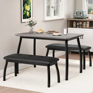 Dining Table Sets, Kitchen Table for 4 with 2 Upholstered Benches, Metal Frame Space-Saving Dinette for Home Kitchen Dining, Modern, Retro
