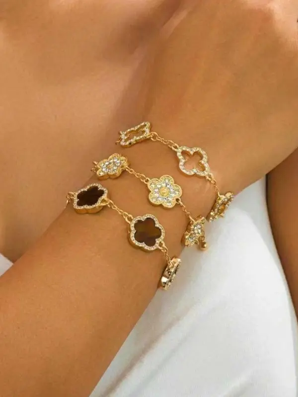 3Pcs Clover Bracelet Set Unique Petal Design Elegant Dainty Fashion Jewelry Stackable Bracelets For Women Best Friend Matching Gifts Daily Party Wedding Holiday Accessories