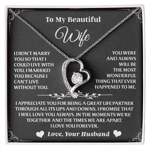 To My Beautiful Wife Love Necklace, Forever Love Necklace for Wife, Necklace Gift, Anniversary Love Heart, Jewelry with Meaningful Message Card