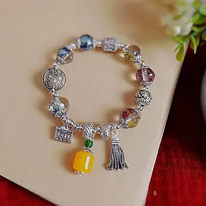 Retro ethnic style high-end peace pendant for blessings, attracting love and good luck, enamel color women's jewelry bracelet