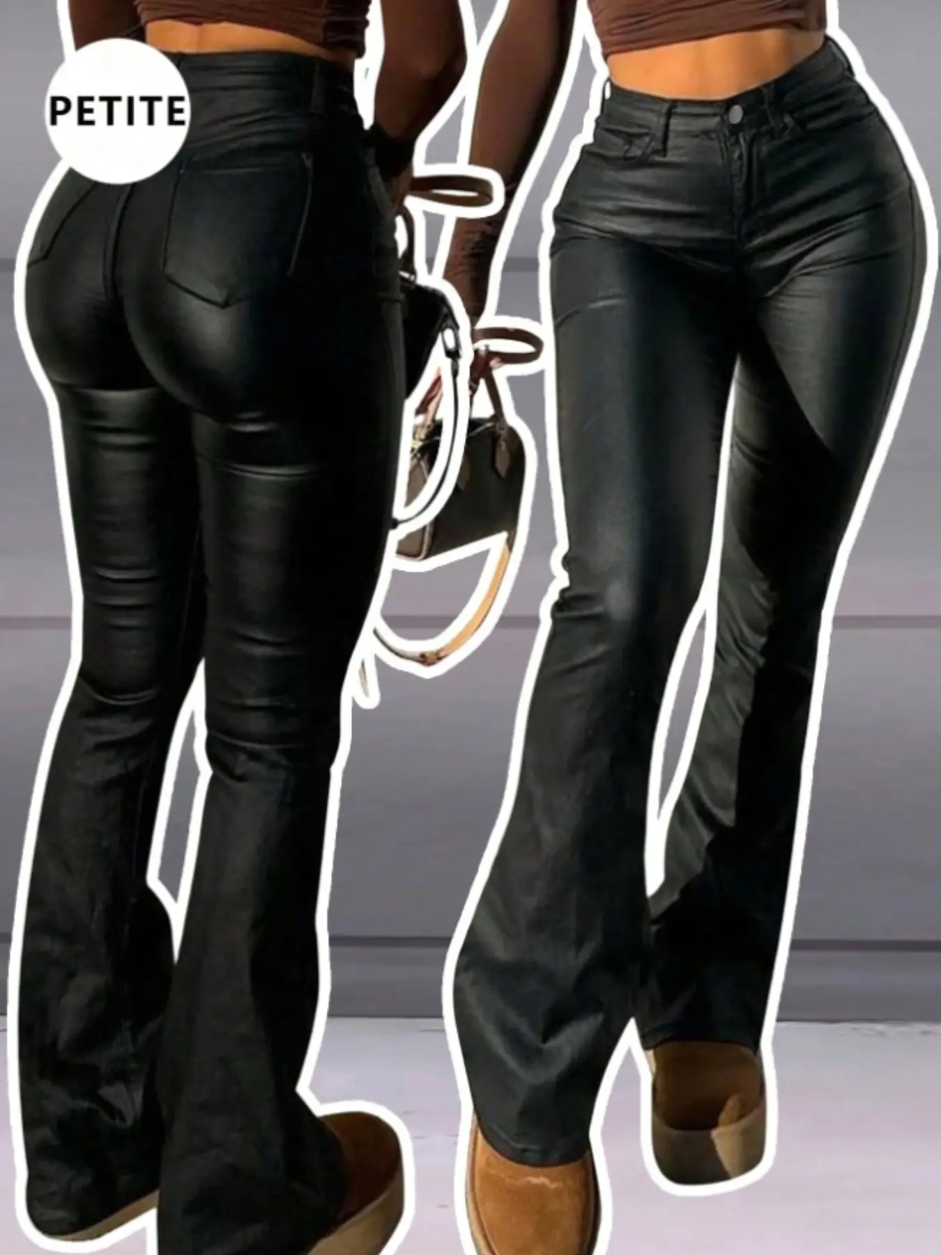 Women's Coated PU Leather Flare Pants, Stylish Long Leggings for Casual Wear, Comfortable and Trendy Fashion