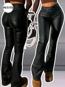 Women's Coated PU Leather Flare Pants, Stylish Long Leggings for Casual Wear, Comfortable and Trendy Fashion