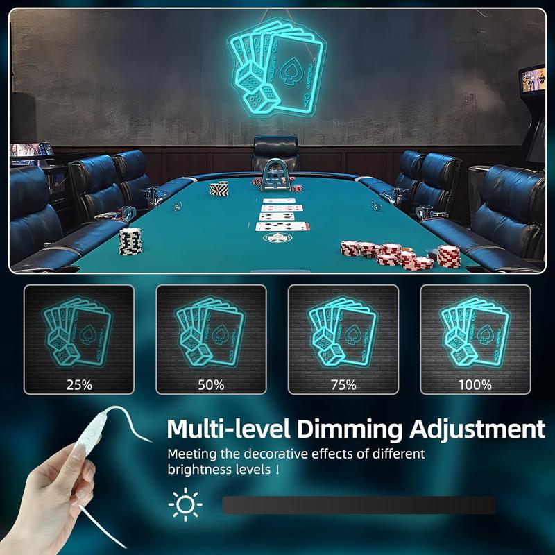 Blue Poker Neon Signs Dice Neon Signs Wall Decor Straight Flush LED Light for Bedrooms Bar Clubs Casinos Hotels Game Room Man Cave Party Decorations