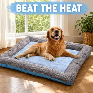 Cooling Bolster Dog Bed - Ice Silk Cool-Touch Pet Mat with 3D PP Cotton, Washable Breathable Refreshing Mat for Beach, Patio, Car Use in Summer to Keep Pets Comfortable in Heat