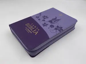 Biblia RVR 1960 Letra Gigante  tamano manual Símil Piel Lila Lila con Flores con Índice con Cierre