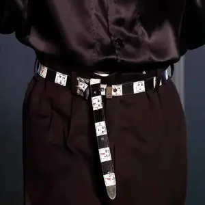 2nd Gen Unisex Nosebleed Belt Hand-Drawn Chessboard Print Black & White Adjustable Gothic cartoon Jeans Belt for Men and Women