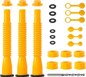 3KIT Gas Can Spout Replacement, No-Spill Design Gas Can Nozzle with Flexible Nozzle Fit MOST 1/2/5/10 Gal Tank Cans, Old StyleFuel Can Spouts, Vent Caps, Rubber Gasket, Drill Bit