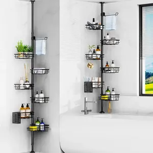 Corner Shower Tension Pole - Adjustable 30 to 120 Inch Shower Organizer with 6 Shelves, Towel Rack, Holder, Soap Dish, Bathroom Corner Storage for Shower, Bathtub
