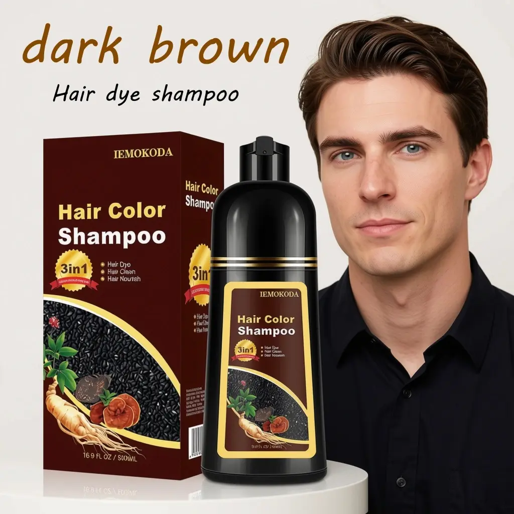 Instant Gray Coverage 3-in-1 Hair Dye Shampoo, Gentle、Quick & Easy, Natural Plant-Based Hair Color, Ammonia-Free Formula, Deep Nourishing Hair Care, DIY Hair Coloring, Long-Lasting Gray Coverage, Salon-Grade Results, Beard & Hair Dye for Men Women,500ml