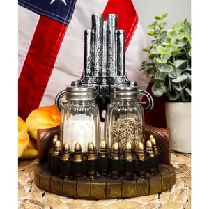 Ebros Western Revolver 6 Shooter Pistols & Bullet Rounds Salt Pepper Shakers Set