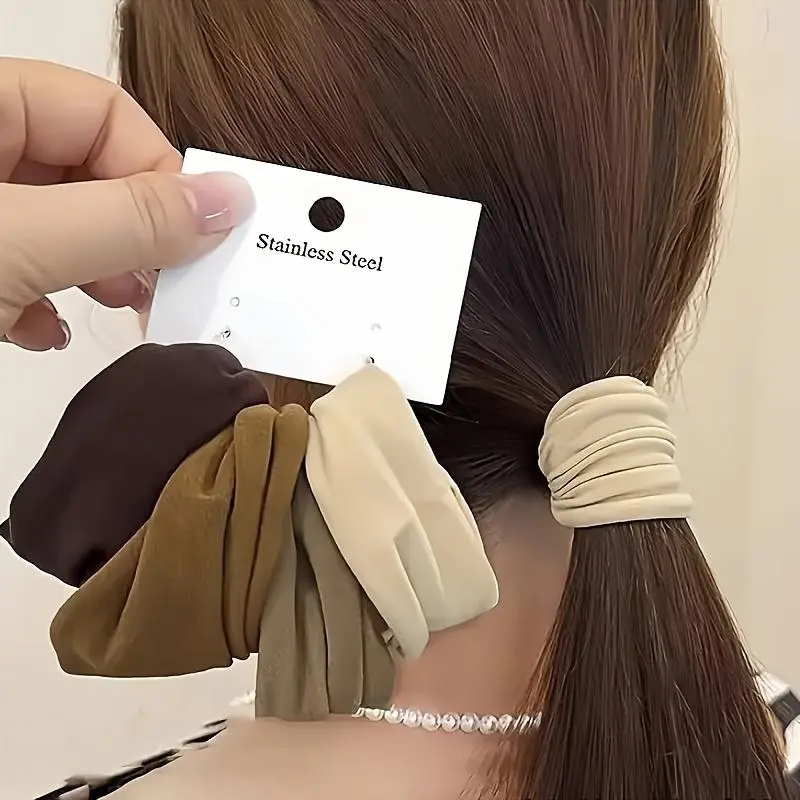 4pcs Basic Model Width Elastic Ribbon, Mixed Color, Durable Nylon Horse Tail Clip, Suitable for Women Over 15 Years Old-Comfortable Elastic Ribbon, Suitable for High Ponytail Modeling