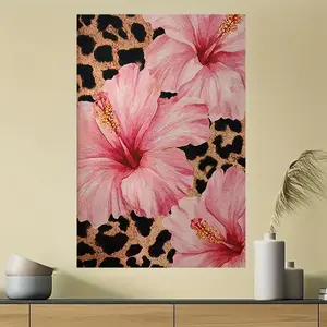 2D Leopard Floral Print Canvas Art, Unframed Bedroom Living Room Decor, Horizontal, Fabric Material, Ink Paints