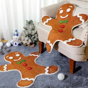 Christmas Cute Gingerbread Man Print Carpet, Easy Clean Plush Rug, Soft Washable Rugs for Holiday Decor, Hotel Entrance, Bathroom, Bedroom, Game Room