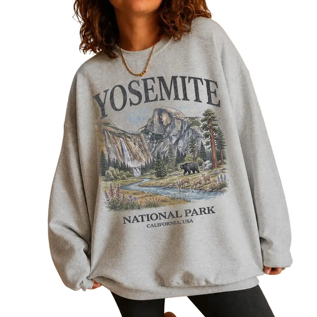 Yosemite National Park Vintage Sweatshirt for Men and Women, Retro Wildlife Bear Graphic Crewneck