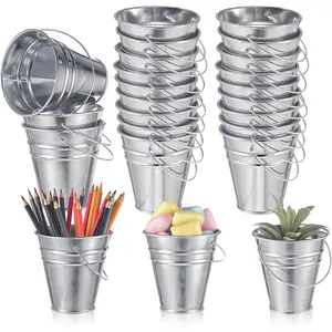 24 count 3.5 Inch Small Metal Buckets with Handle, Mini Metal Pail Tin Galvanized Pail Container for Crayon Storage Wedding Table Decorations Trick or  Flower  Party  ()