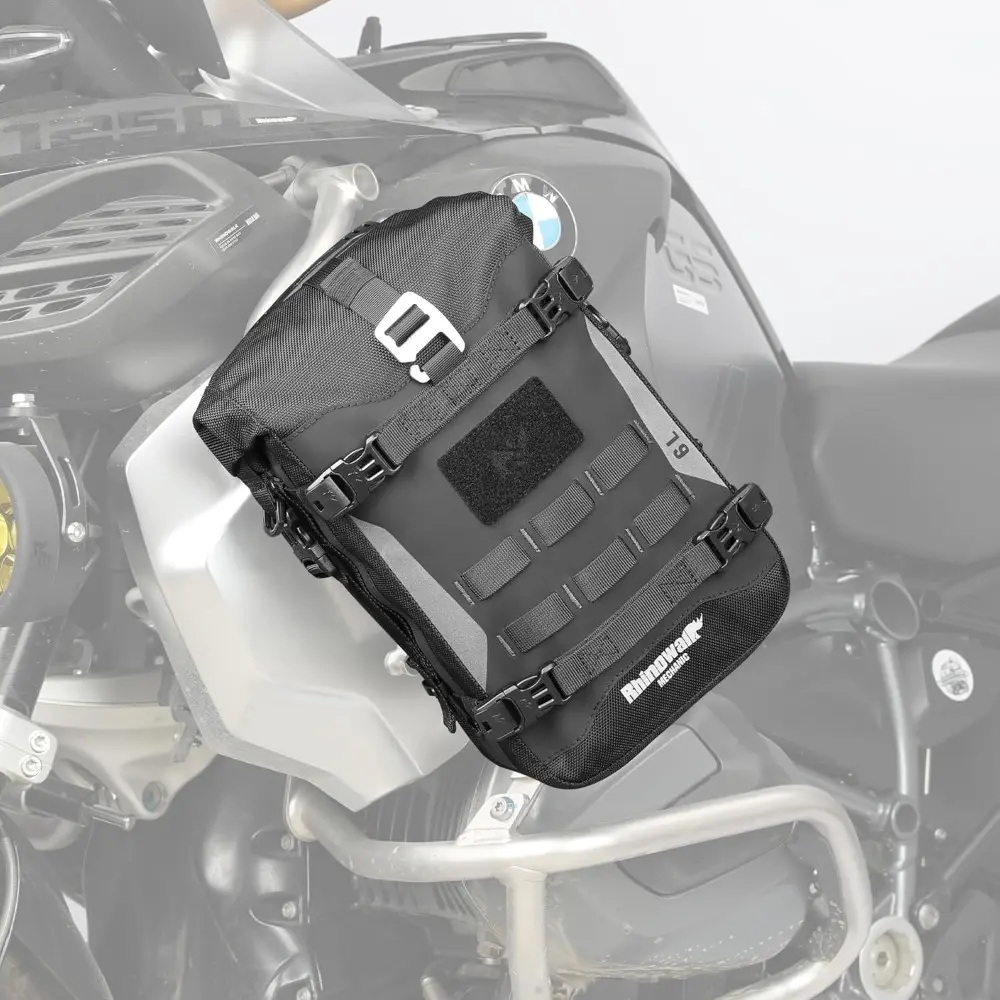 Motorcycle Front Bumper Bag, Side Bag, Saddle Pannier Tail Bag with MOLLE System, Waterproof-Black, Motor Accessories