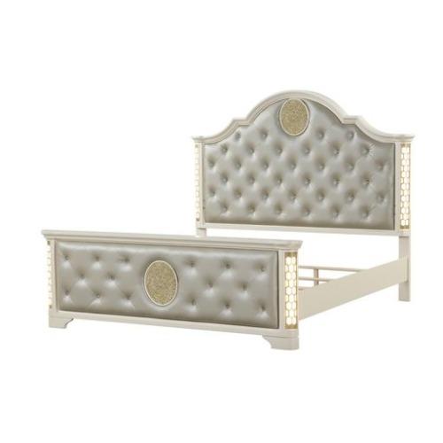 Bellemave JASMINE Queen 4-Pc LED Wood Vanity Set - Beige Indoor Furniture with Vanity, Dresser, Nightstand, Headboard, LED-Light for Bedroom Decor, Dorm Essentials