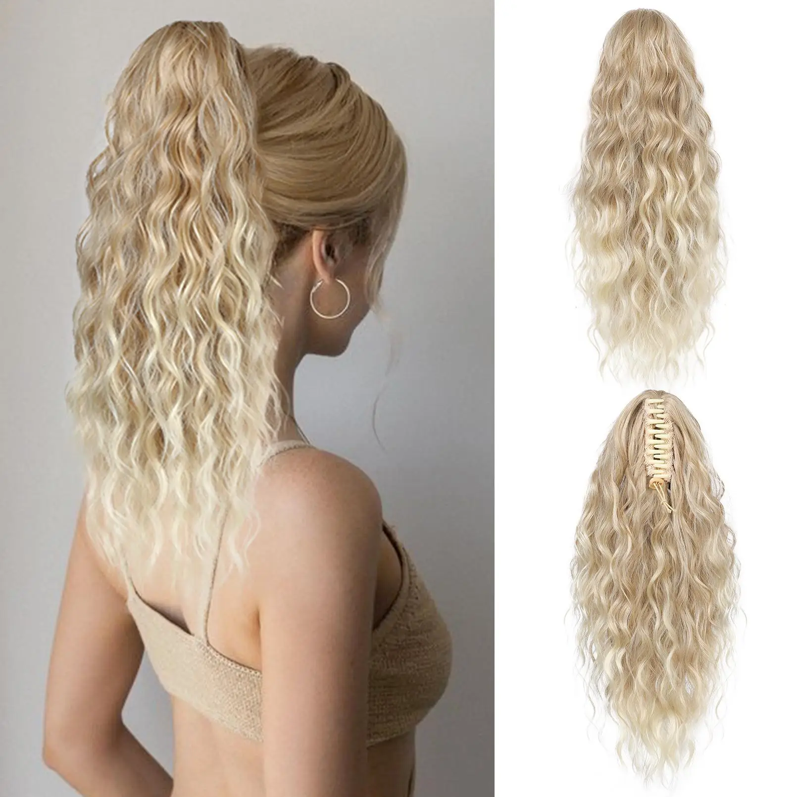 September Restock : REECHO Ponytail Extension 18/24 Inch Claw Clip for Women - Long Curly Wavy Extensions, Multi-Layer Synthetic Clip, Cosplay & Hallo